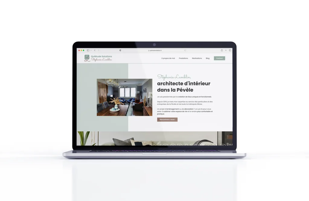 Site web de Quiétude Solutions vu sur ordinateur
