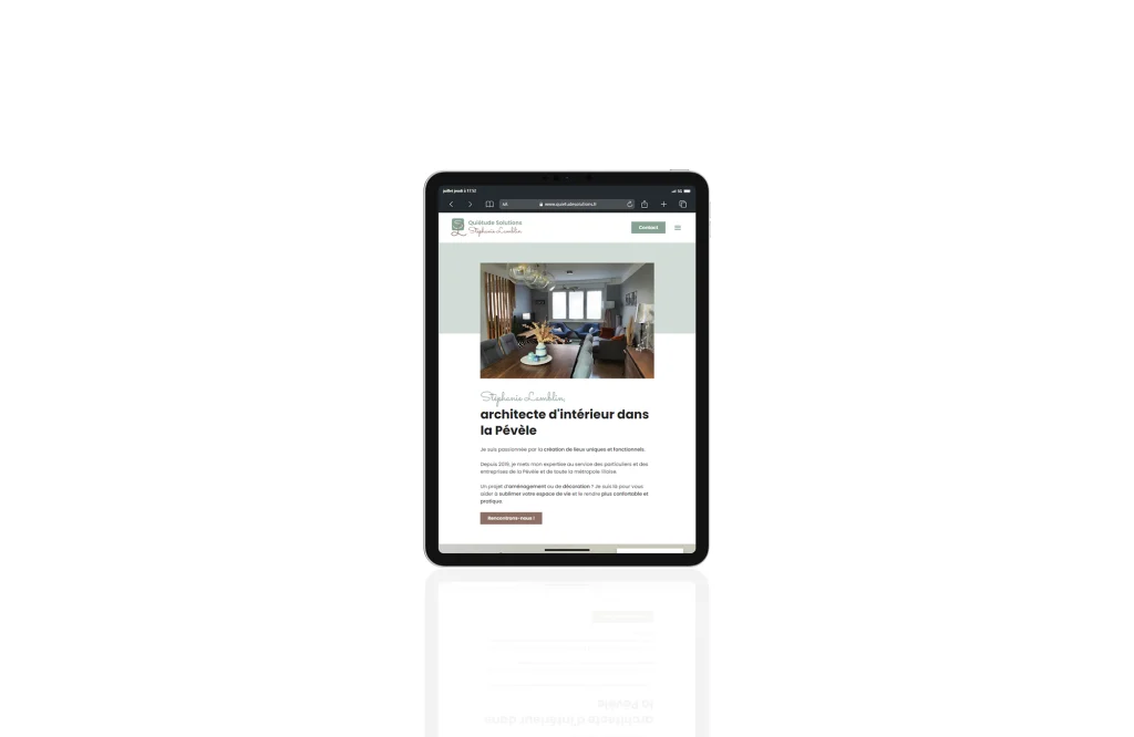 Site web de Quiétude Solutions vu sur tablette