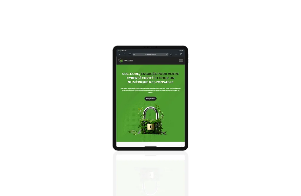 Site web de Sec-cure vu sur tablette